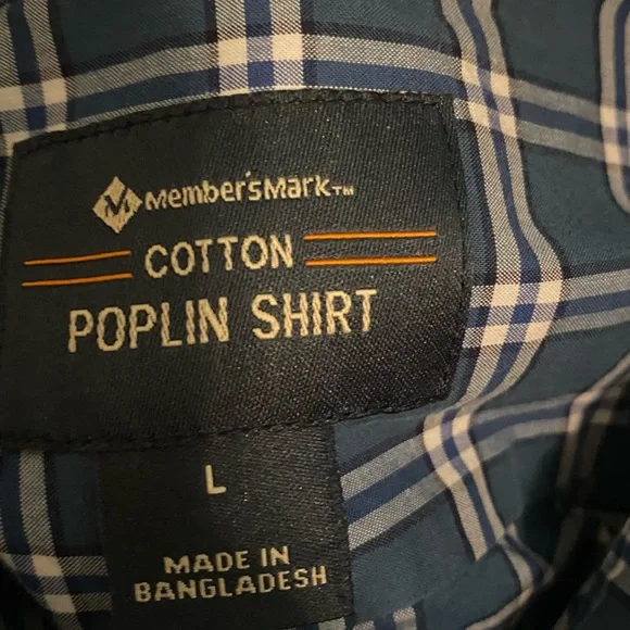 Men's Members Mark L long sleeve dress/ casual shirt. Blue green Cotton Poplin - Picture 4 of 4